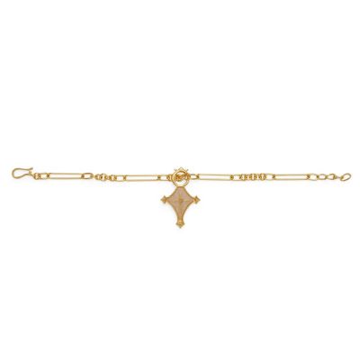 22k Gold Plated Adjustable Cruz Bracelet with Mother of Pearl Resin