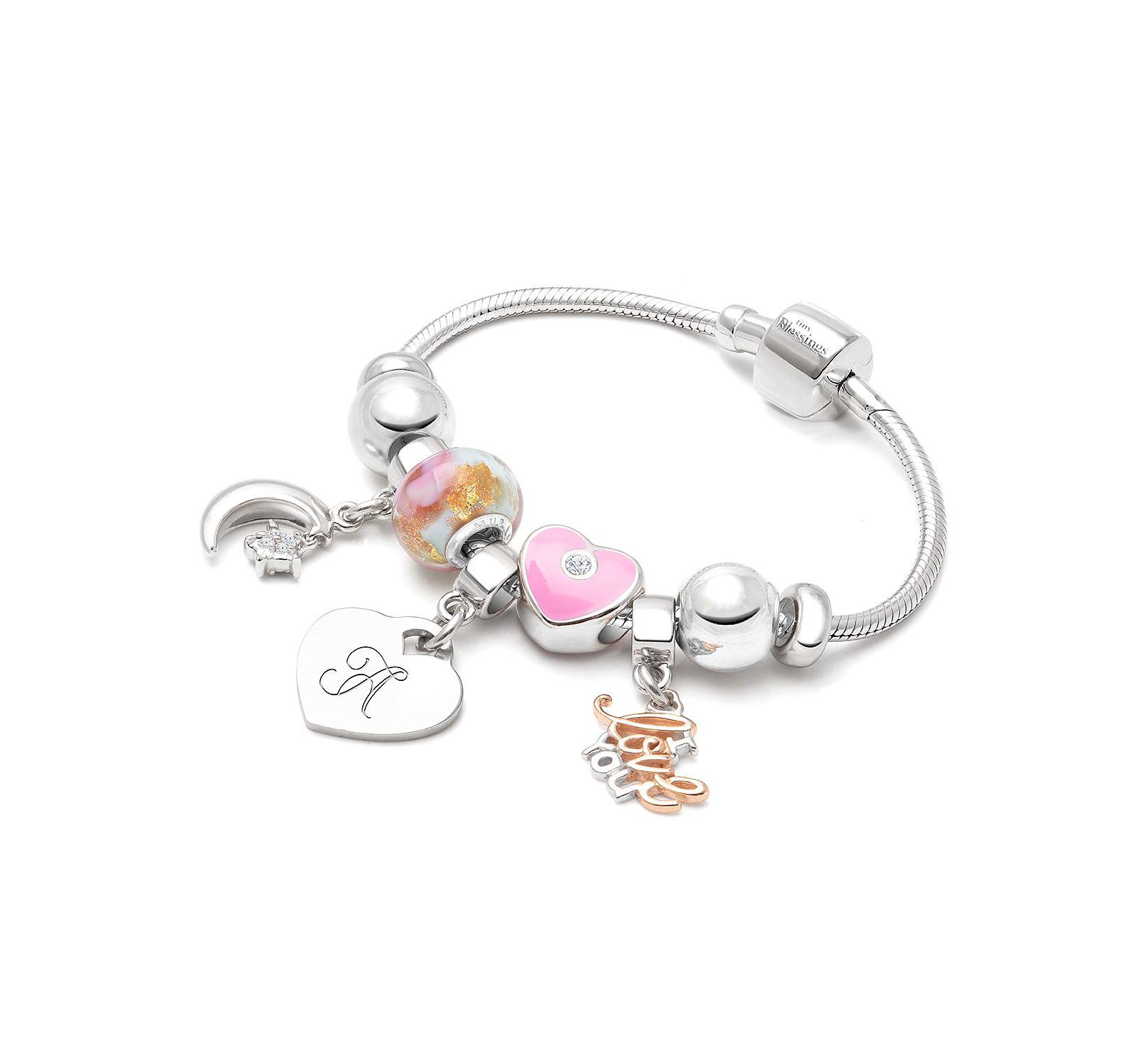 Браслет Tiny Blessings Little Girls Sterling Silver Adore Charm Engraved Initial