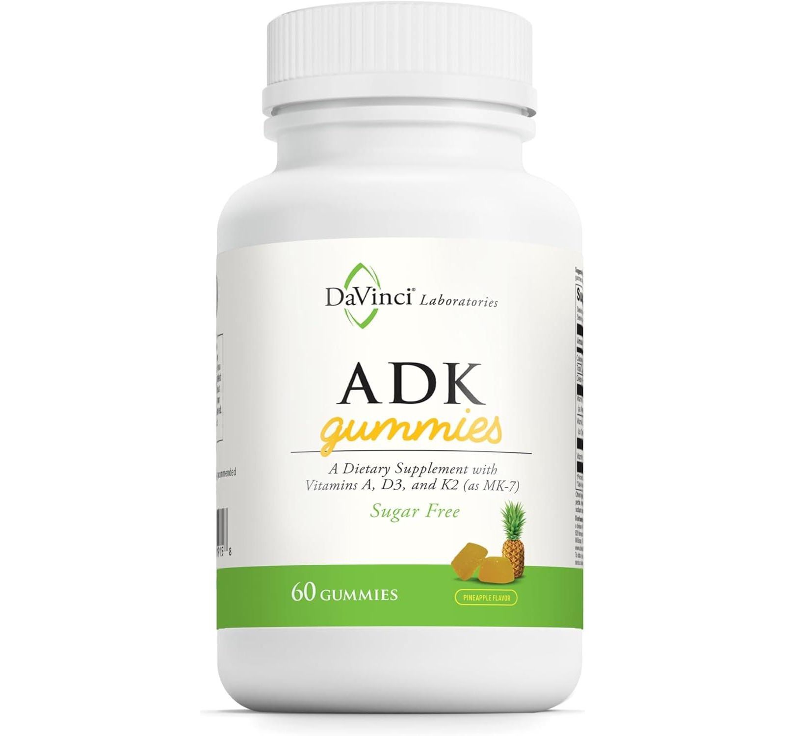 DAVINCI LABS ADK Gummies без сахара, со вкусом ананаса, поддержка костей, сердца и иммунитета, вегетарианские, 60 шт