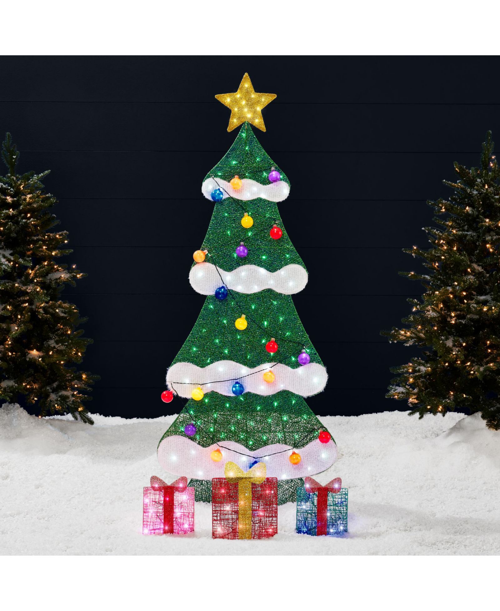 Best Choice Products 6ft Lighted 2D Christmas Tree Outdoor Decor w/ 170 LED Lights, Gift Boxes, Storage Bag