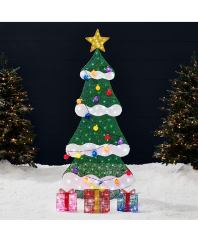 Best Choice Products 6ft Lighted 2D Christmas Tree Outdoor Decor w/ 170 LED Lights, Gift Boxes, Storage Bag