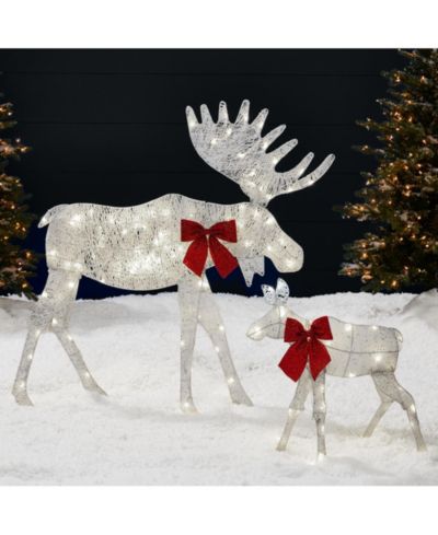 Best Choice Products 4ft 2-Piece Lighted 2D Christmas Moose Set Outdoor Decor w/ 125 LED Lights, Stakes