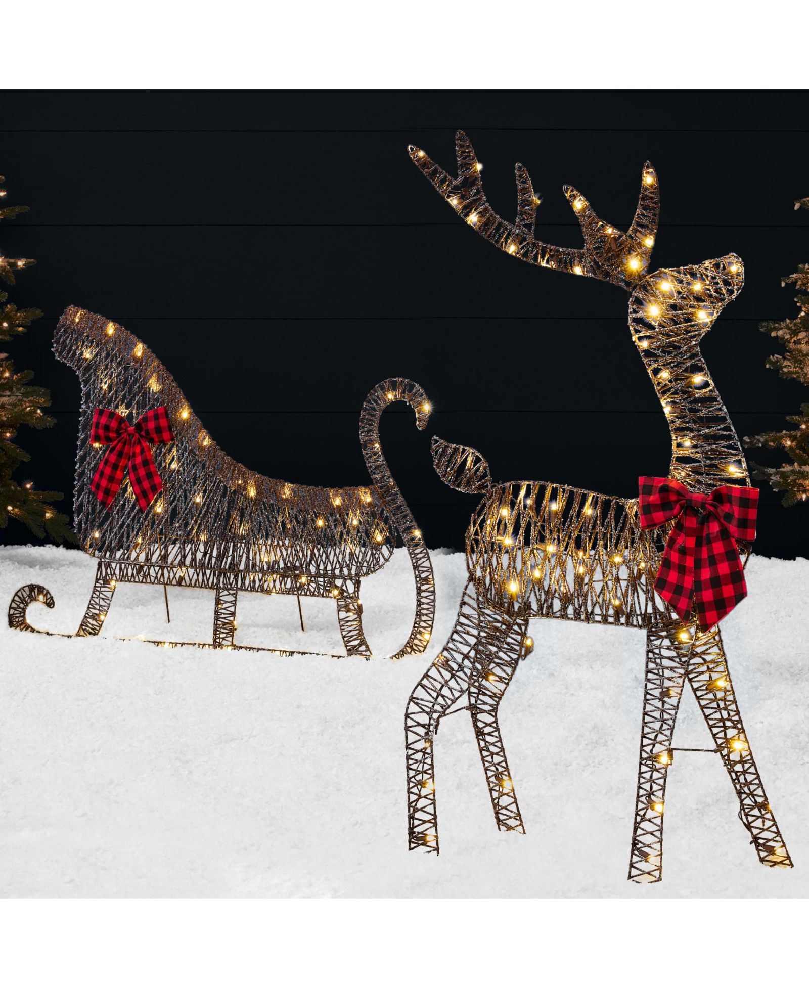 Best Choice Products Lighted 2D Reindeer & Sleigh Set Outdoor Decor w/ Warm White LED Lights