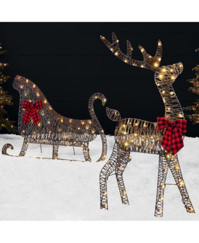 Best Choice Products Lighted 2D Reindeer & Sleigh Set Outdoor Decor w/ Warm White LED Lights