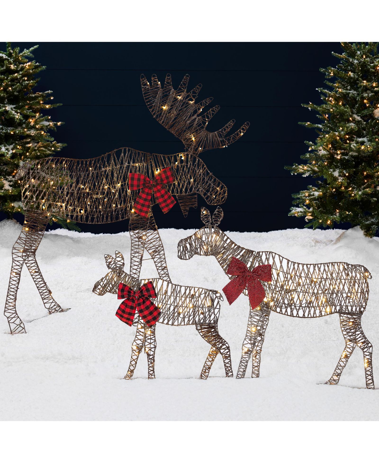 Best Choice Products 4ft 3-Piece Lighted 2D Christmas Moose Set Outdoor Décor с 195 LED Lights