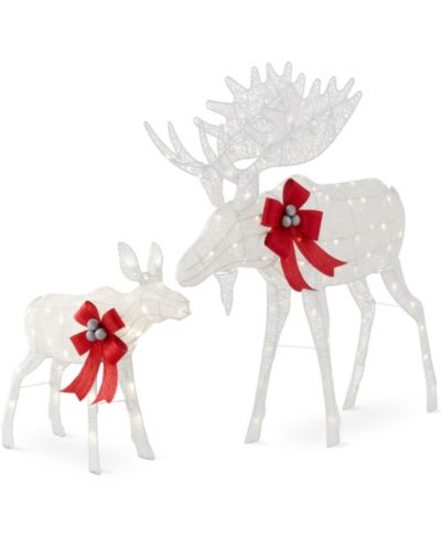 Best Choice Products 2-Piece Moose Family Lighted Christmas Yard Décor Set w/ 170 LED Lights, Stakes, Zip Ties