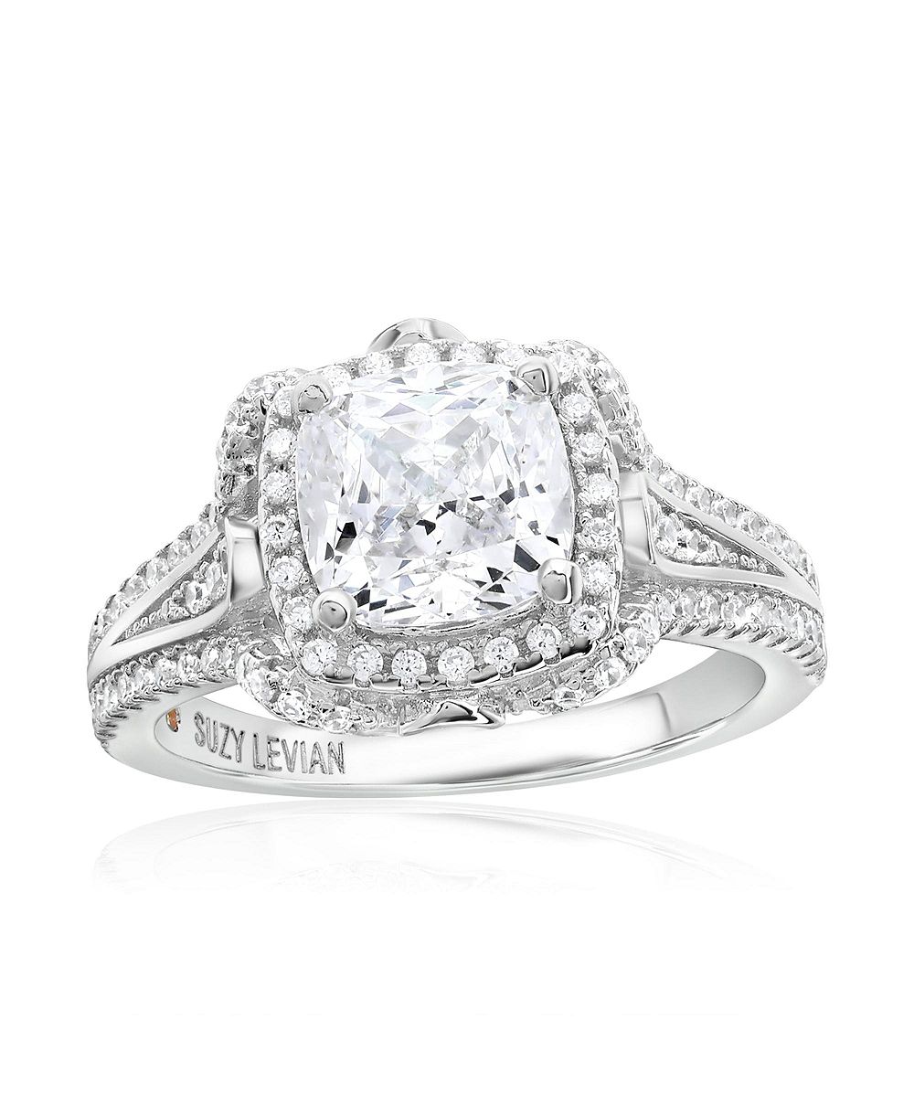 Suzy Levian Sterling Cubic Zirconia Кольцо Lotus с огранкой Cushion Cut