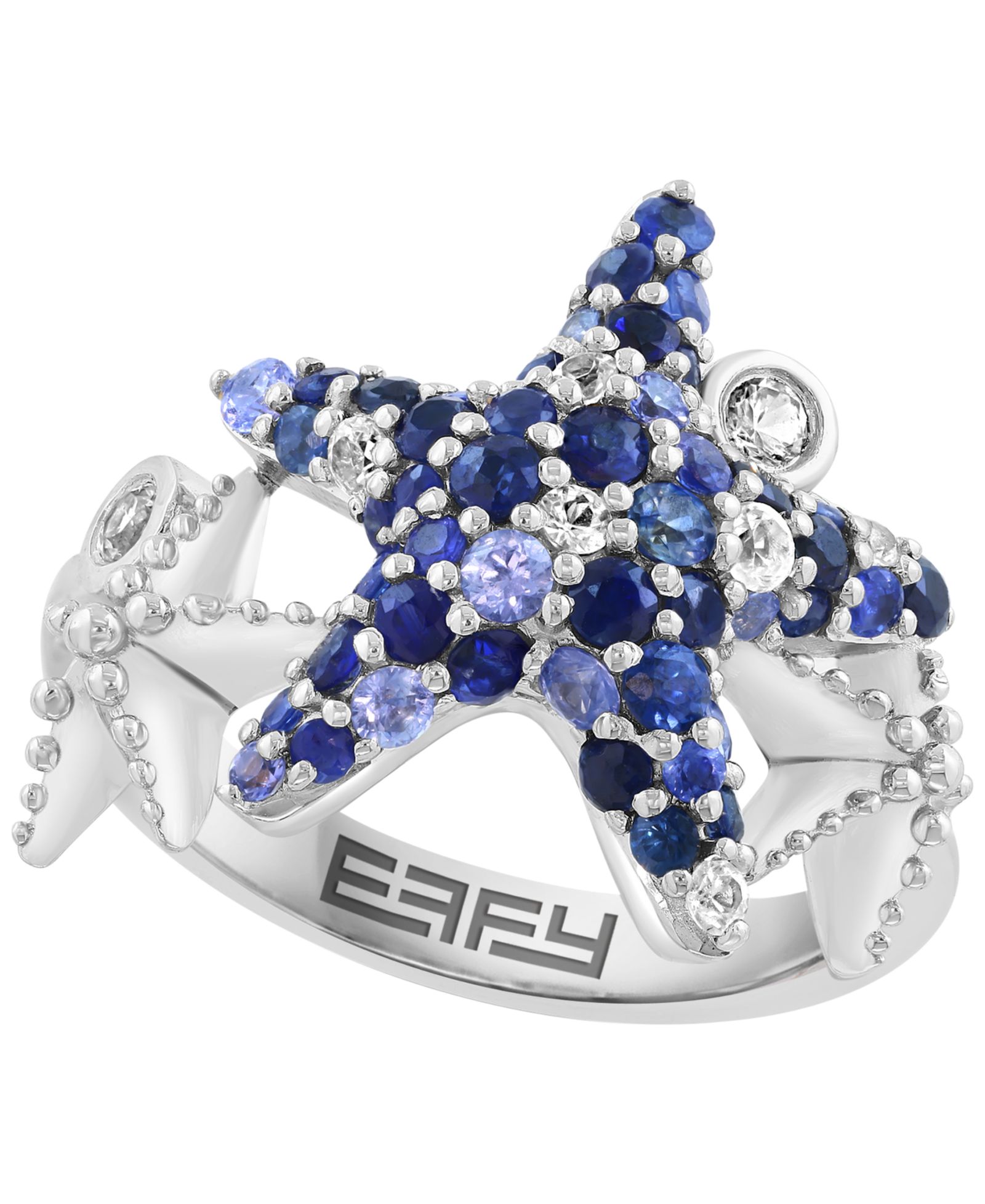 Кольцо EFFY Collection White Sapphire (1/4 ct. t.w.) & Blue Sapphire (1-1/5 ct. t.w.) в стерлинговом серебре с белым родием