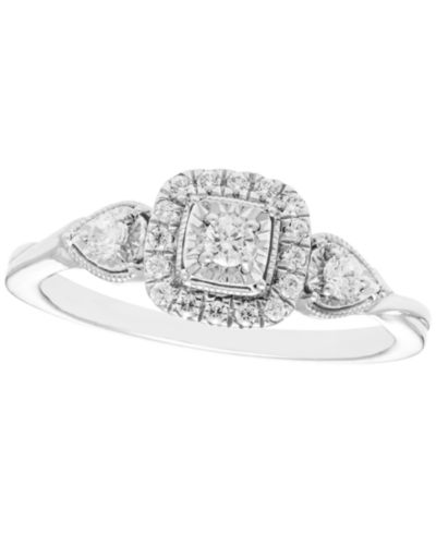 Кольцо Macy's Diamond 3-Stone Halo (1/4 ct. t.w.) в белом золоте 10k