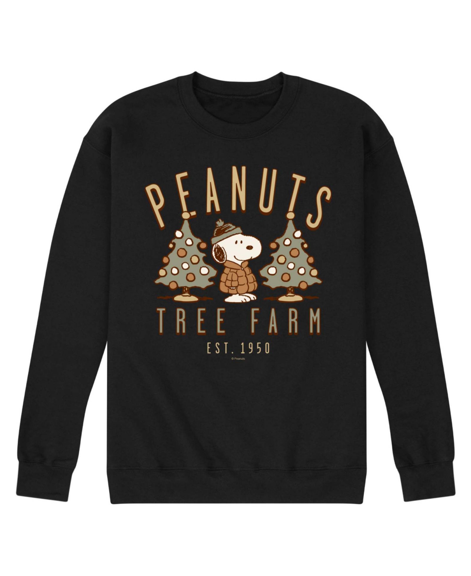 AIRWAVES Men's Peanuts Snoopy Christmas Tree Farm Crewneck Sweatshirt