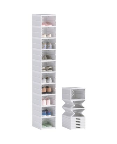 HOMCOM 10 Pack Foldable Shoe Boxes Stackable Shoe Organizer Fit Size 10