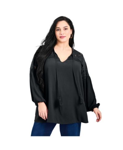 AVENUE Women's Plus Size Marcie Lace Yoke Long Sleeve Top