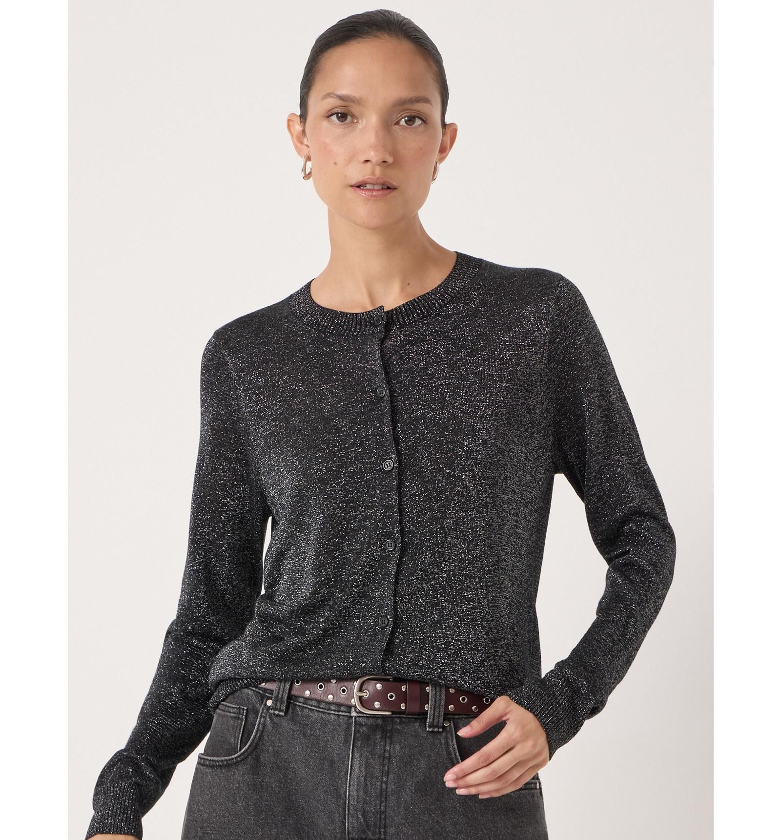 Hush Women's Crew Neck Slim Fit Metallic Cardigan