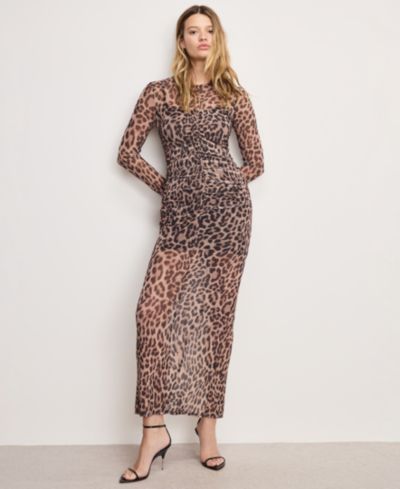 Good American Women's Mesh Ruched Long Sleeve Maxi Dress, Regular and Plus Size
