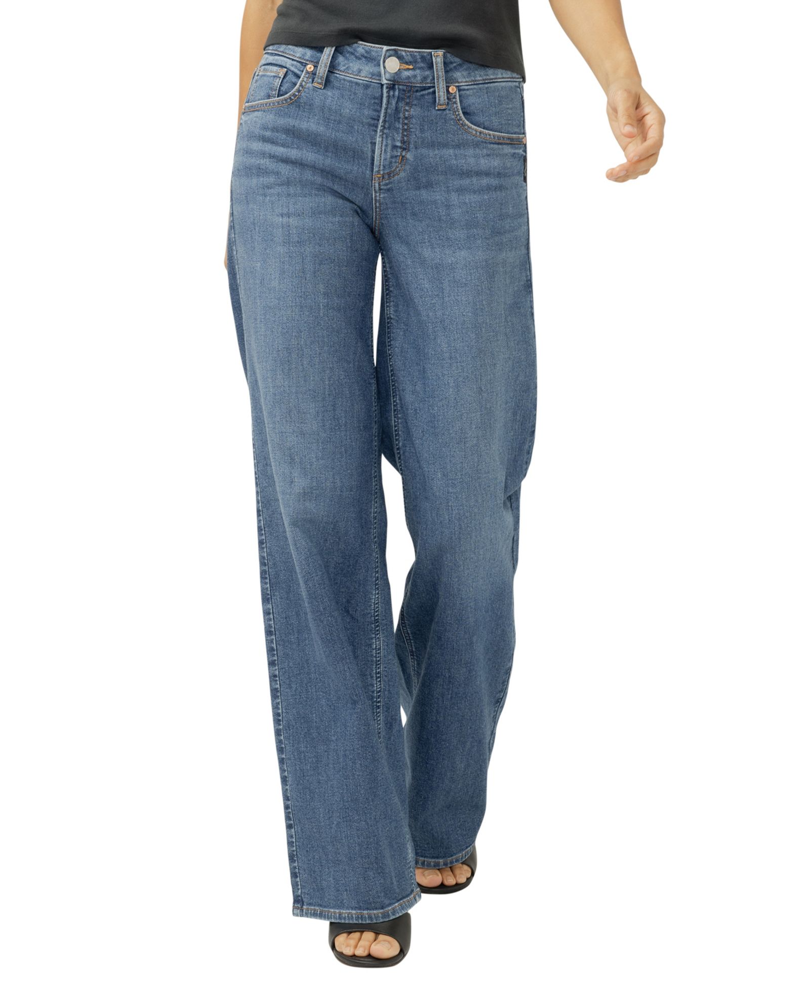 Silver Jeans Co. Women's Suki Mid Rise Curvy Fit Wide Leg Jeans