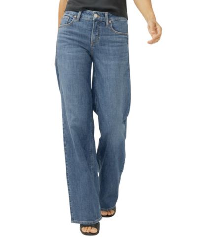 Silver Jeans Co. Women's Suki Mid Rise Curvy Fit Wide Leg Jeans
