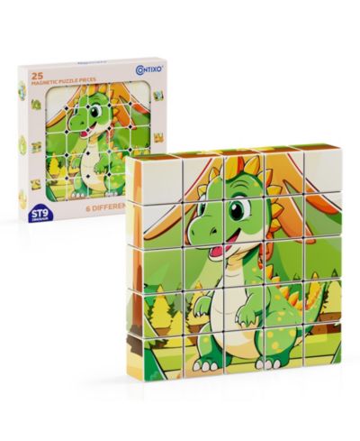 Магнитный пазл-конструктор Contixo ST9 Dinosaur, 25 деталей - 6 пазлов в одном, развивающая игрушка для детей от 3 лет