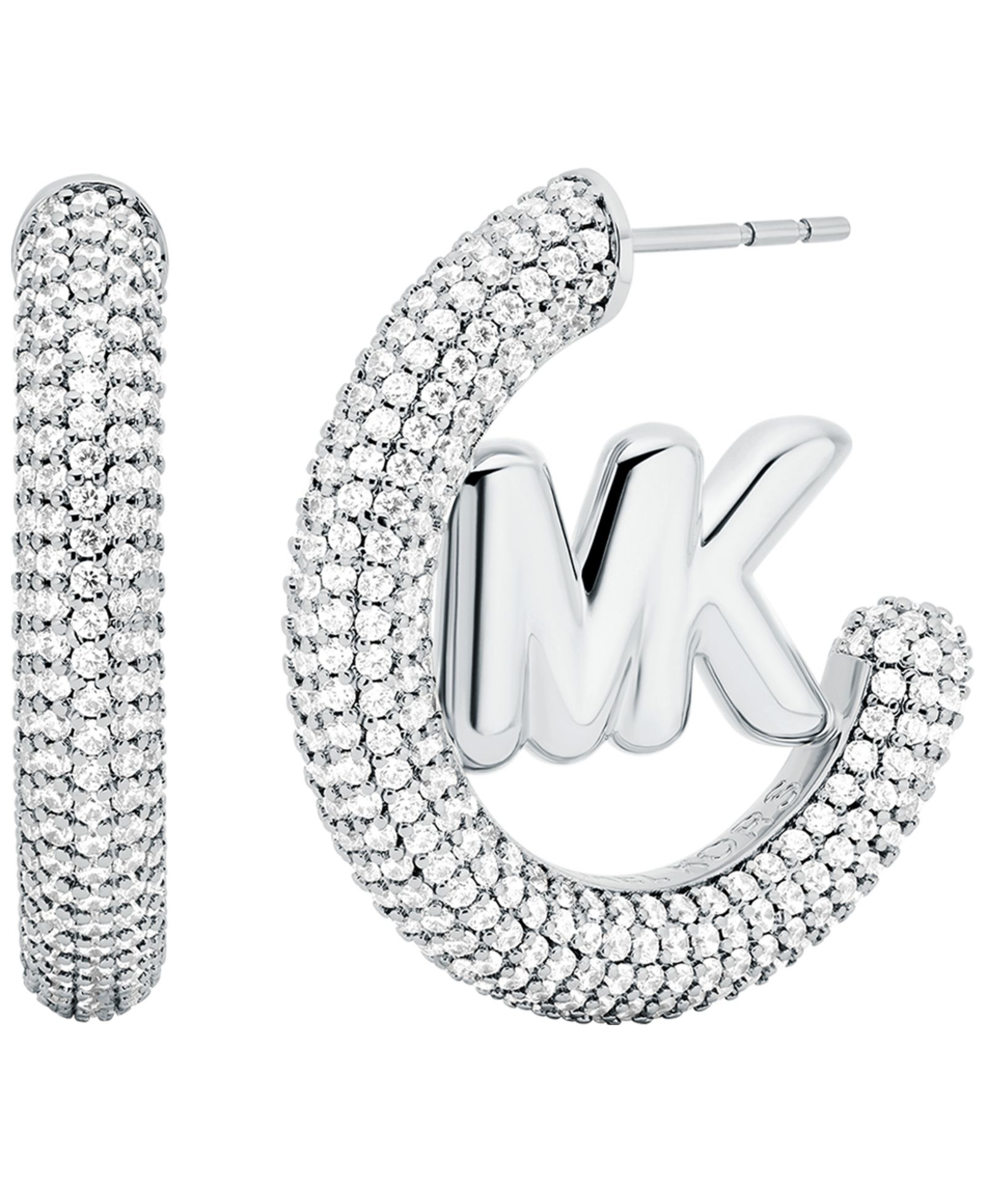 Michael Kors Silver-Tone Pave Hoop Earrings