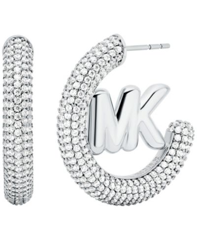 Michael Kors Silver-Tone Pave Hoop Earrings