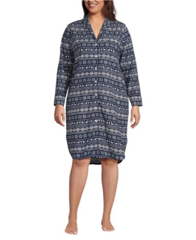 Lands' End Plus Size Flannel Long Sleeve Sleepshirt Nightgown