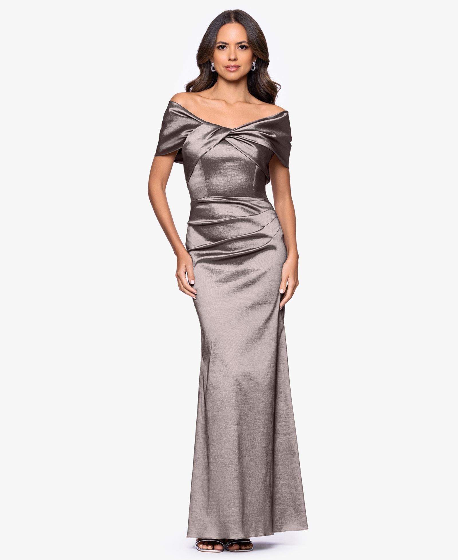 Betsy & Adam Women's Off-The-Shoulder Ruched Long Gown