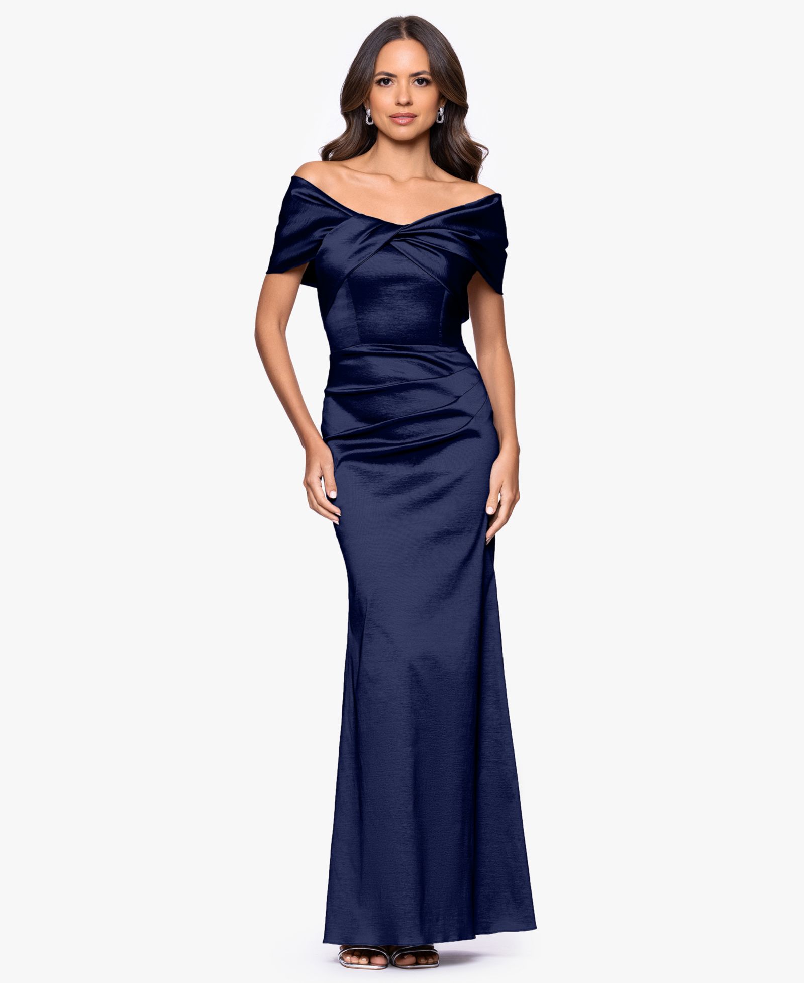Женское вечернее платье Betsy & Adam Off-The-Shoulder Ruched Long