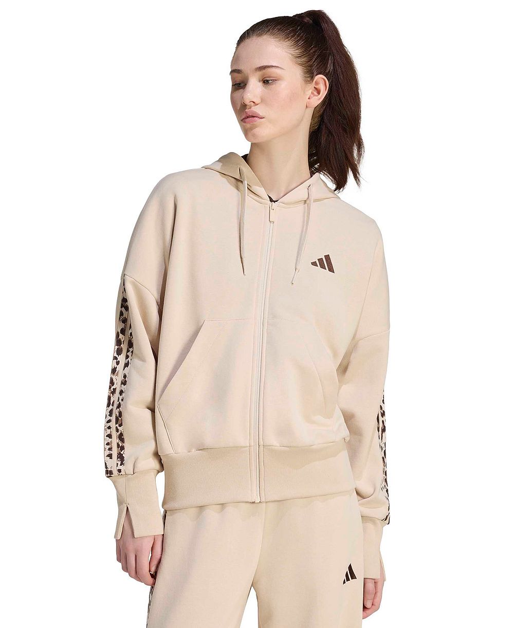 adidas Women's Seasonal Essentials Animal Print 3-Stripes Hooded Track Jacket