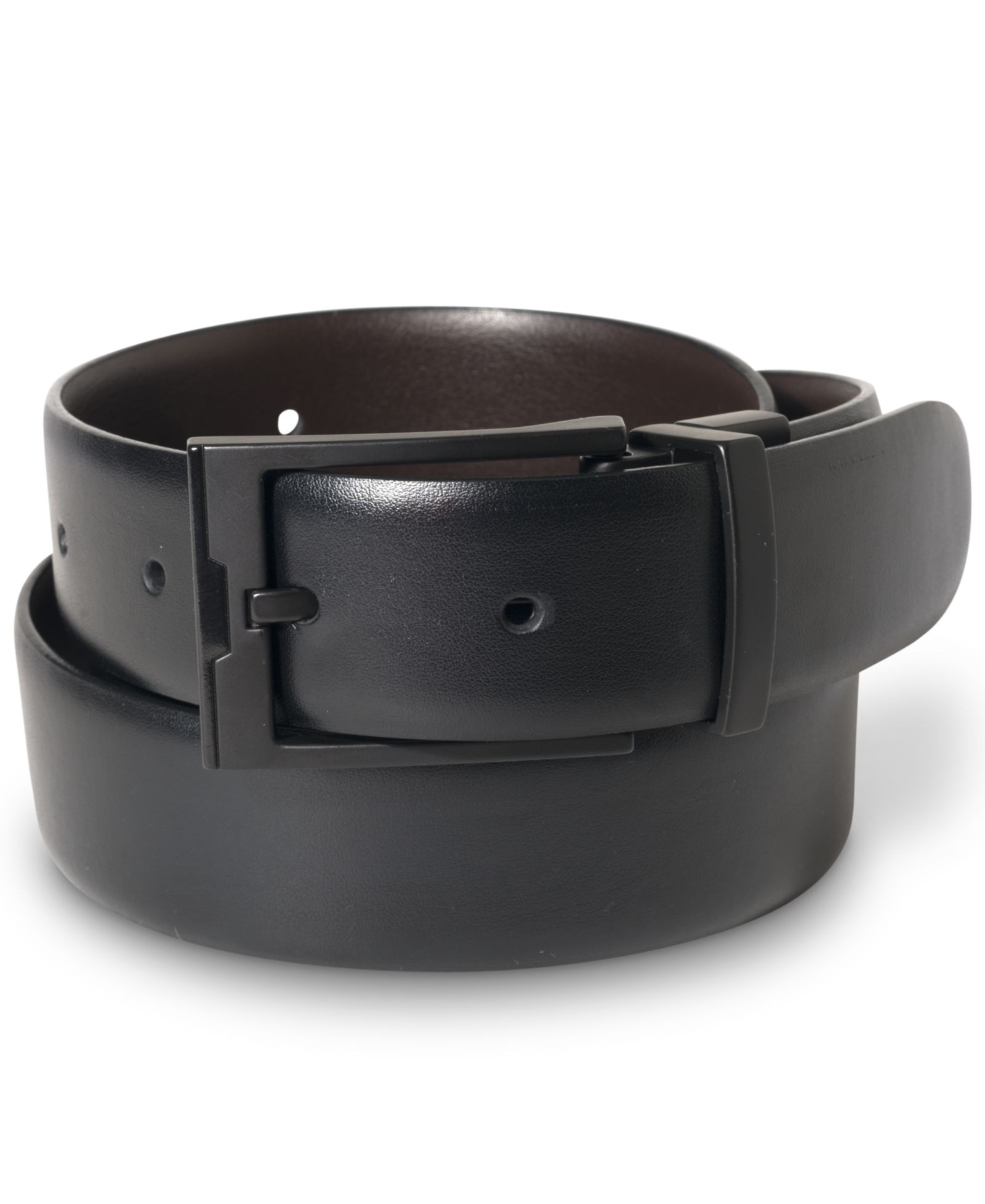 Мужской кожаный ремень Perry Ellis Portfolio Matte Black Reversible Buckle