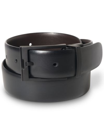 Мужской кожаный ремень Perry Ellis Portfolio Matte Black Reversible Buckle