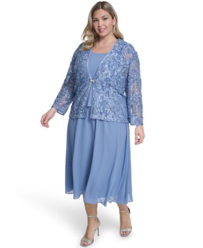 Jessica Howard Plus Size 3/4-Sleeve Jacket with Crewneck Dress