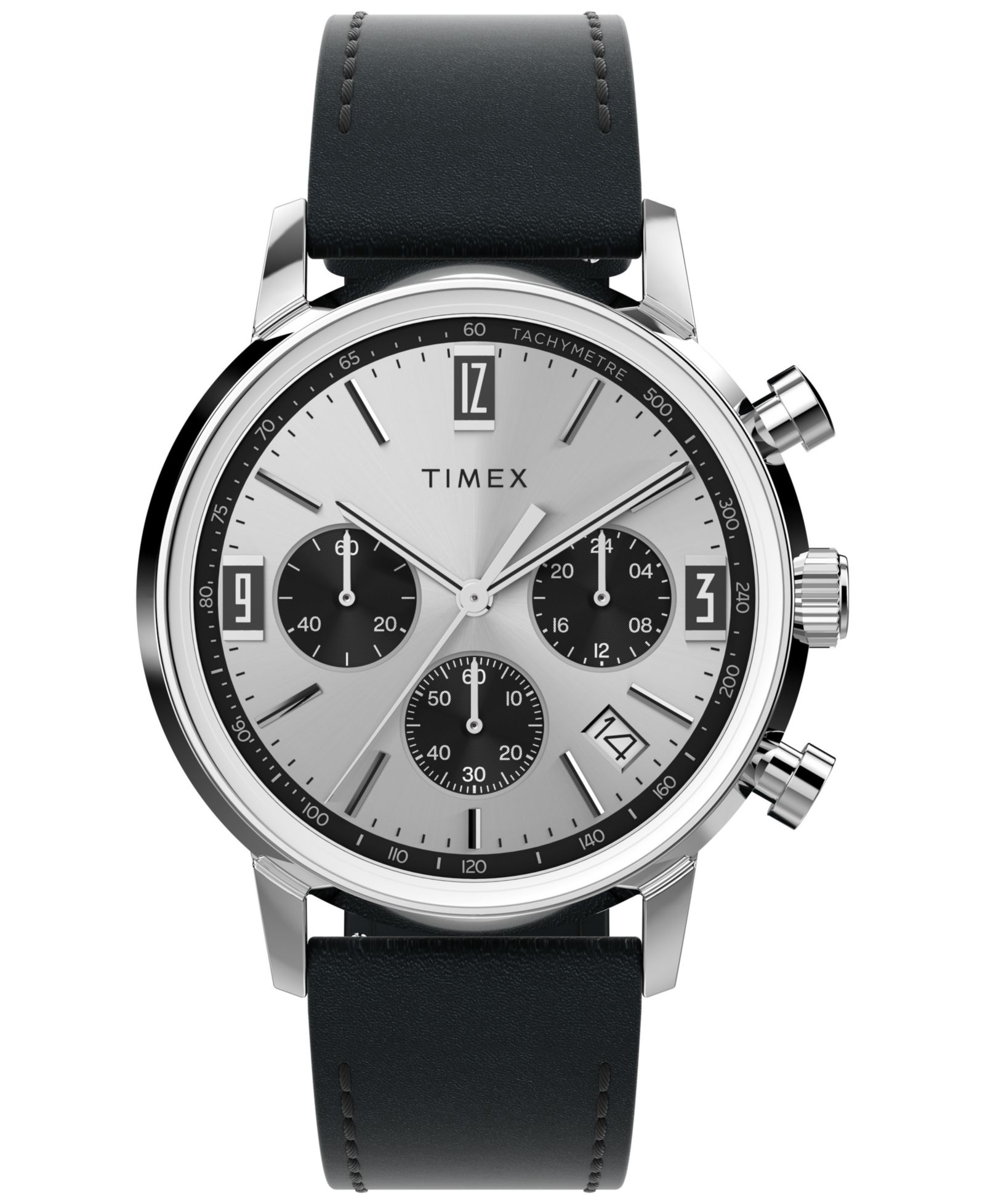 Timex Мужские часы Chronograph с черным кожаным ремешком, 40mm