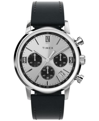 Timex Мужские часы Chronograph с черным кожаным ремешком, 40mm