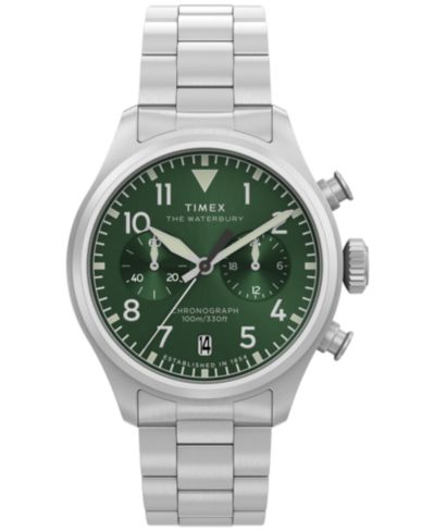 Timex Мужские часы Chronograph Silver-Tone Stainless Steel, 41mm