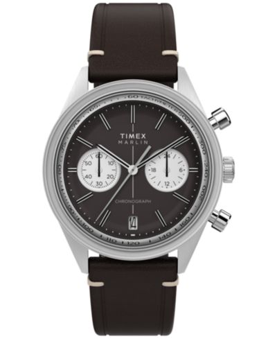Timex Мужские хронограф-часы с коричневым кожаным ремешком, 40mm