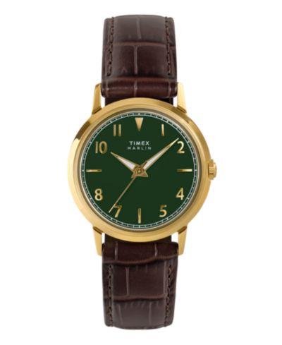 Timex унисекс аналоговые кварцевые часы с коричневым кожаным ремешком, 34 мм