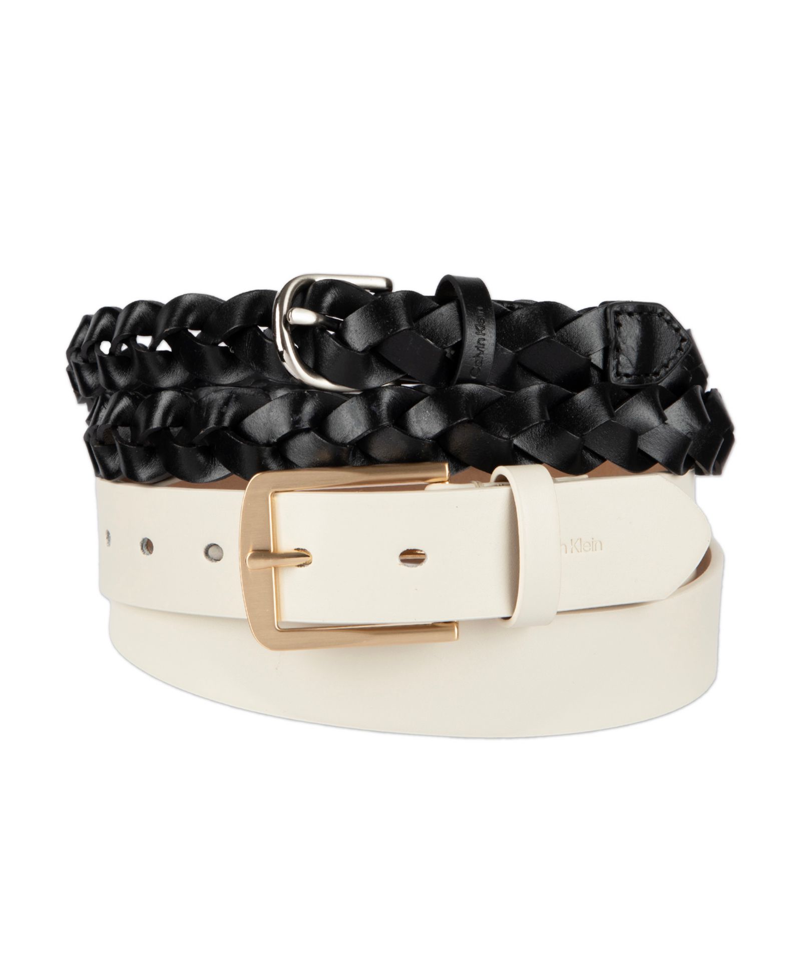 Calvin Klein Women's Two Pack - Skinny Braid and Harness Buckle Belt Set