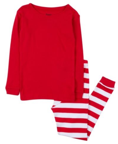 Solid red top & striped pant