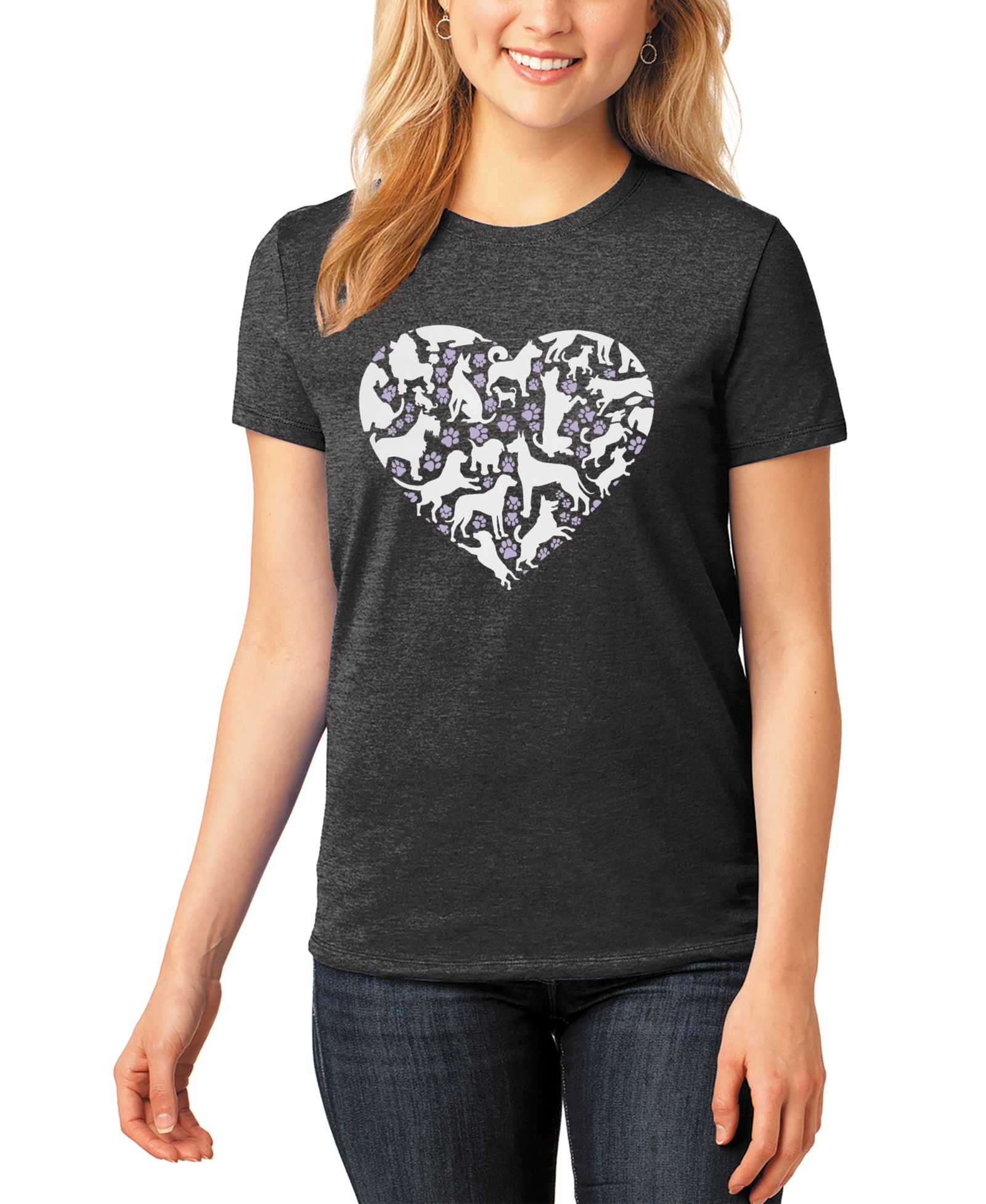 Футболка LA Pop Art Women's Dog Heart Crew Neck