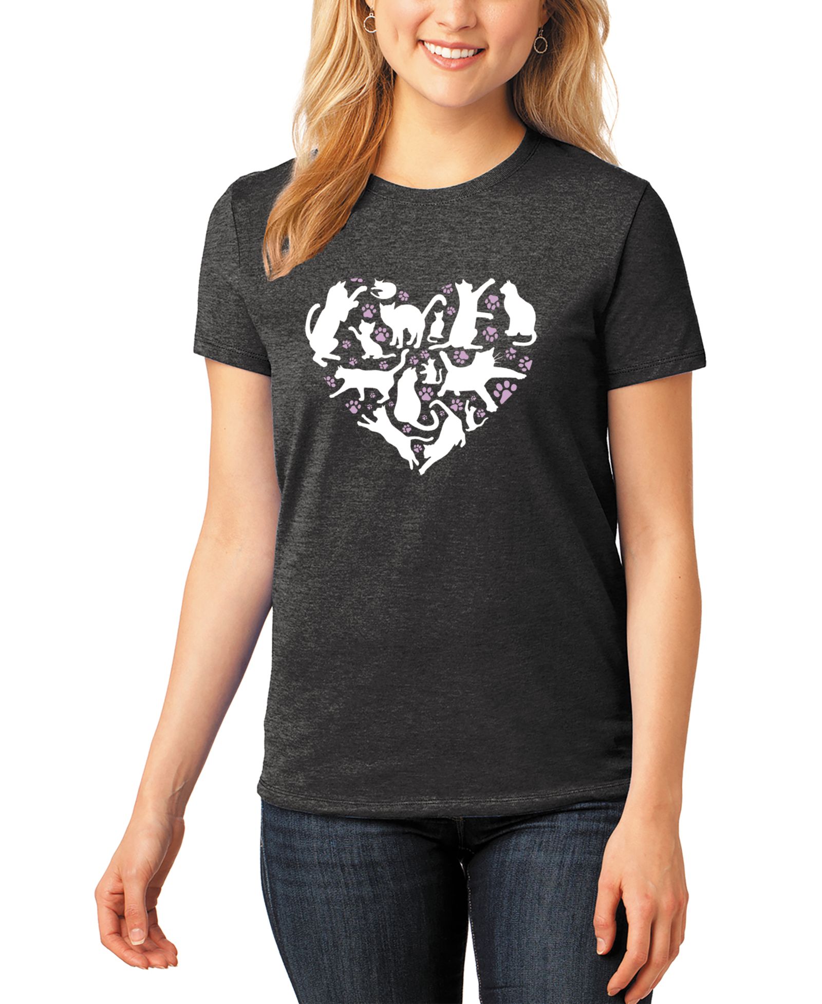 Женская футболка LA Pop Art Women's Cat Heart Crew Neck