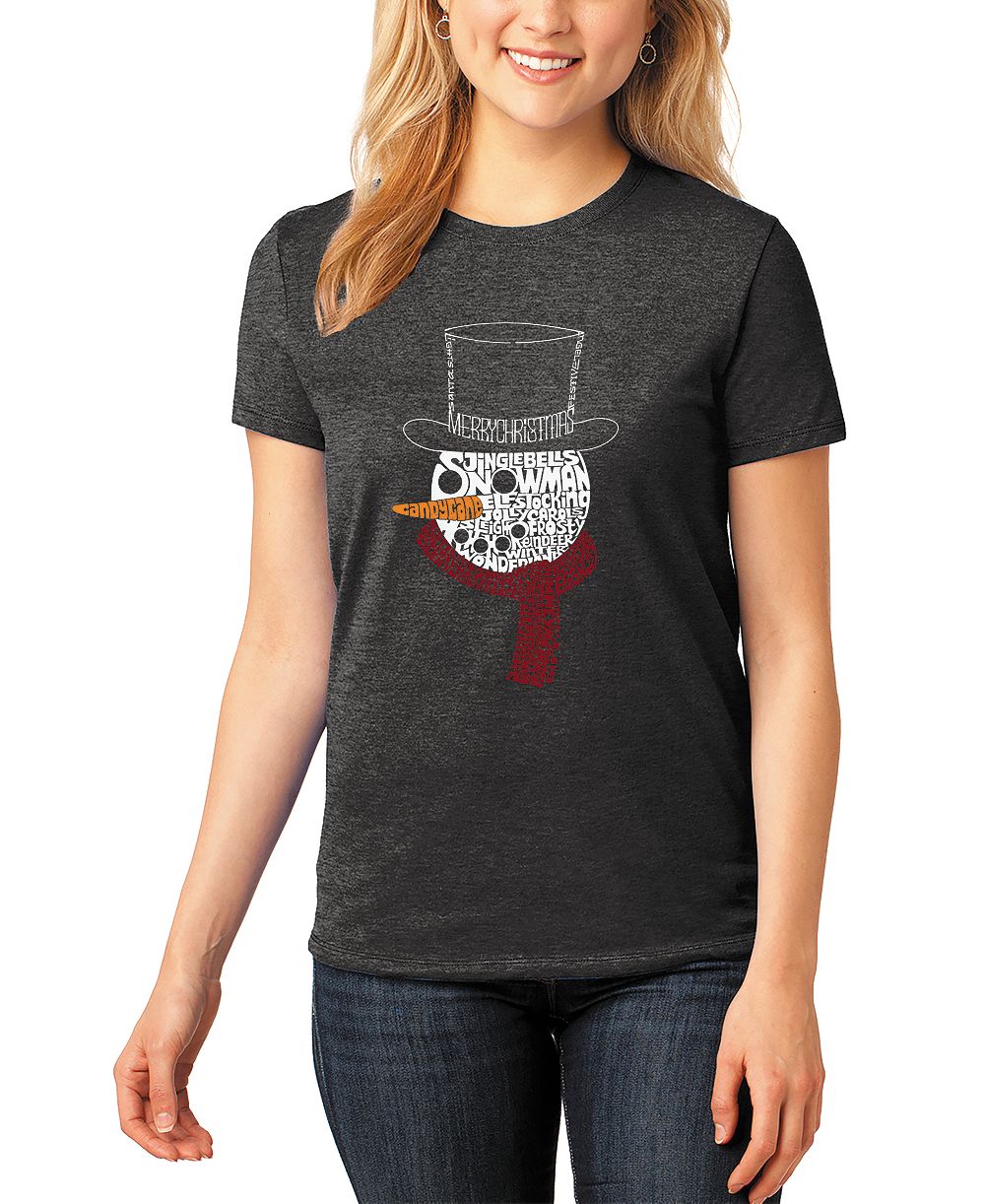 LA Pop Art Women's Snowman Face Word Art Short-Sleeve T-Shirt