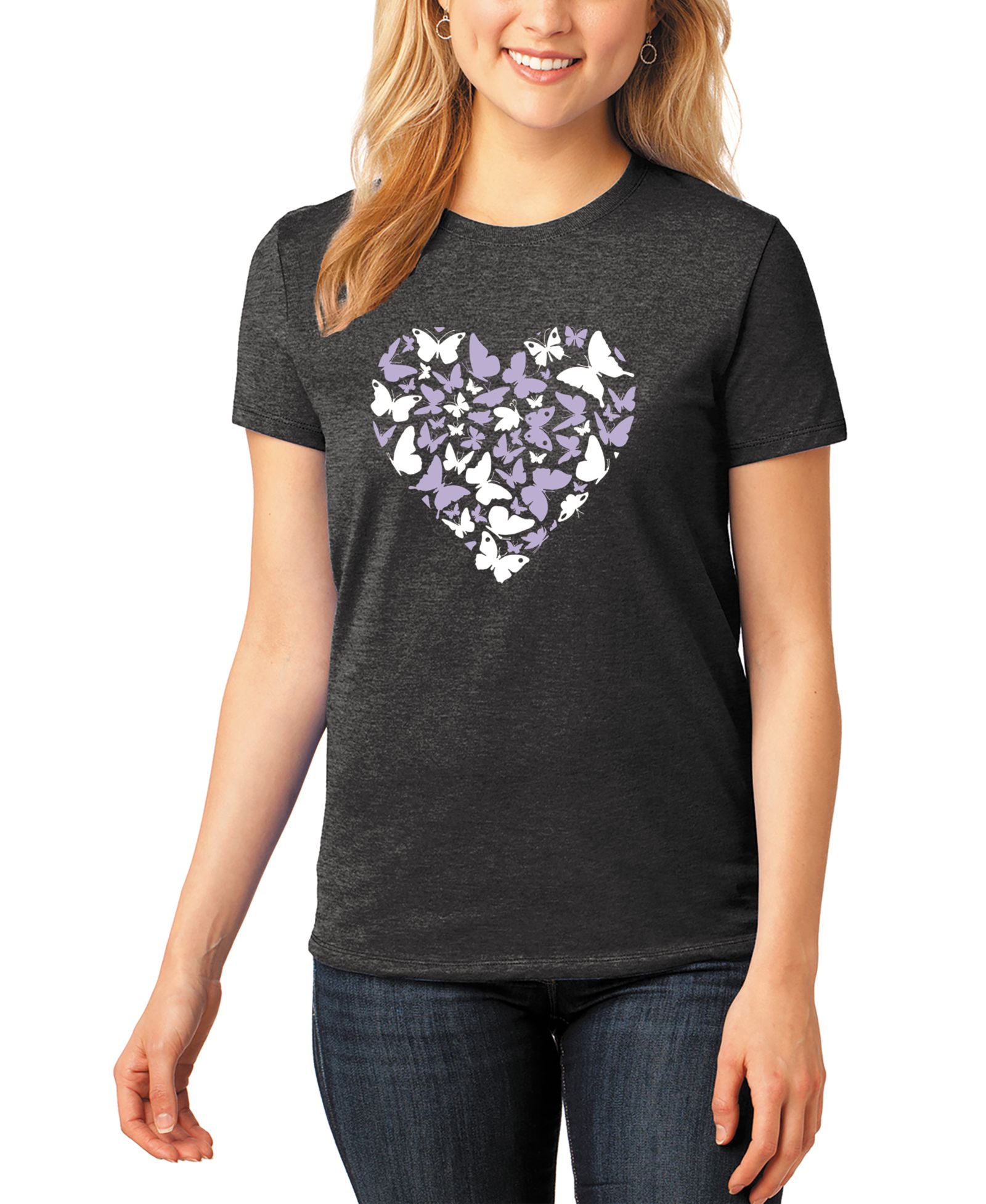 Женская футболка LA Pop Art Women's Butterfly Heart Crew Neck