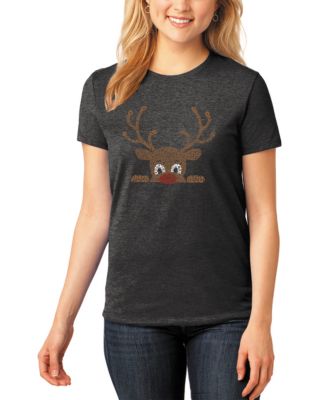 LA Pop Art Women's Peeking Reindeer Short-Sleeve T-Shirt