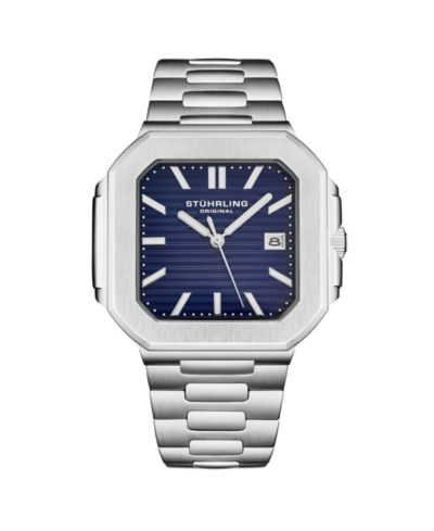 Stuhrling Men s Quartz Modulus 4064 Watch Brushed Steel Integrated Bracelet 43 mm Square Case