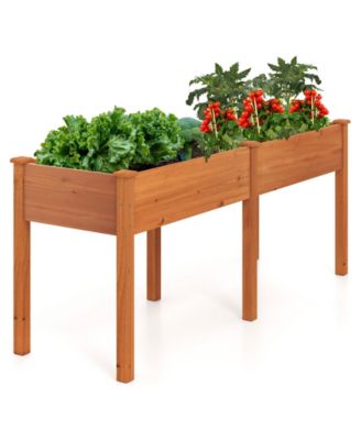SUGIFT Fir Wood Outdoor Raised Garden Bed with Divider Panel and Drainage Holes