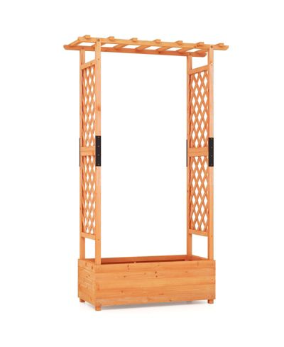 SUGIFT Raised Garden Bed with Arch Trellis-Orange
