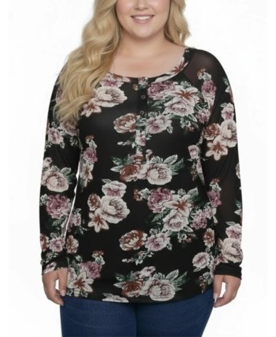 NY Collection топ mesh Long Raglan Sleeve Plus Size