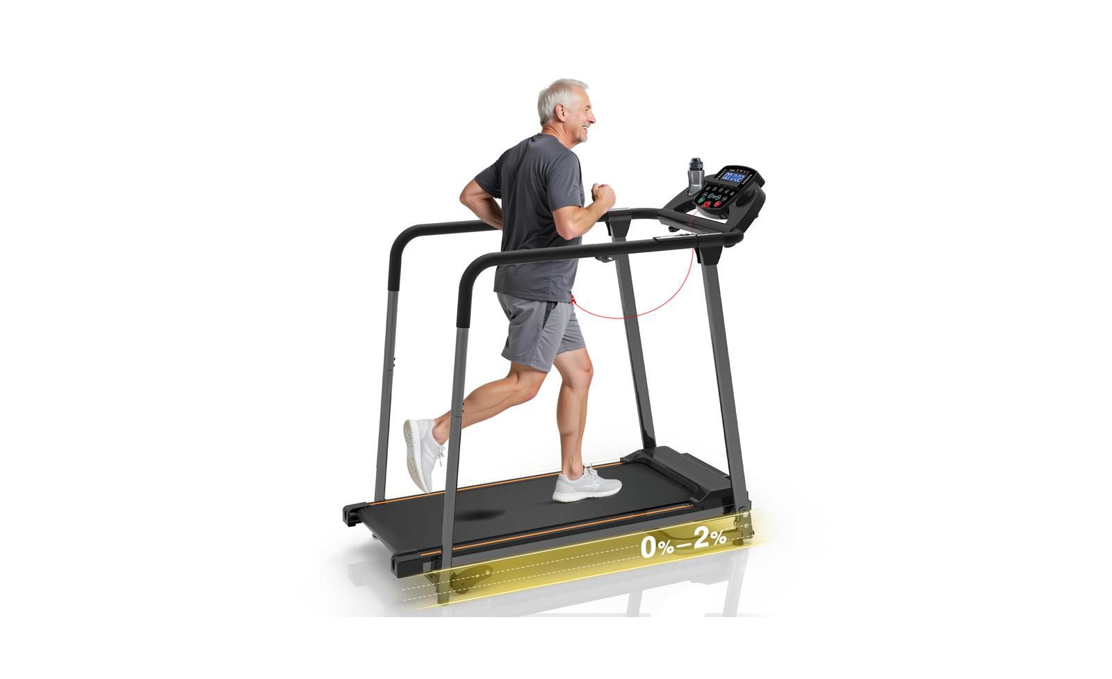 Redliro Walking Treadmill for Seniors with Long Handrails, Foldable Incline Treadmil, 265lbs Compact Treadmill for Home Exercise