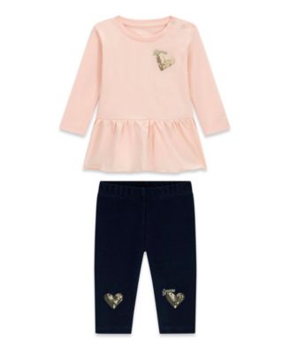 GUESS Baby Girls' Long-Sleeve Top and Knit Denim Pant, 2-Piece Set