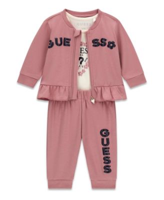 GUESS Baby Girls' Zip-Up Jacket, Bodysuit and Pants, 3-Piece Set