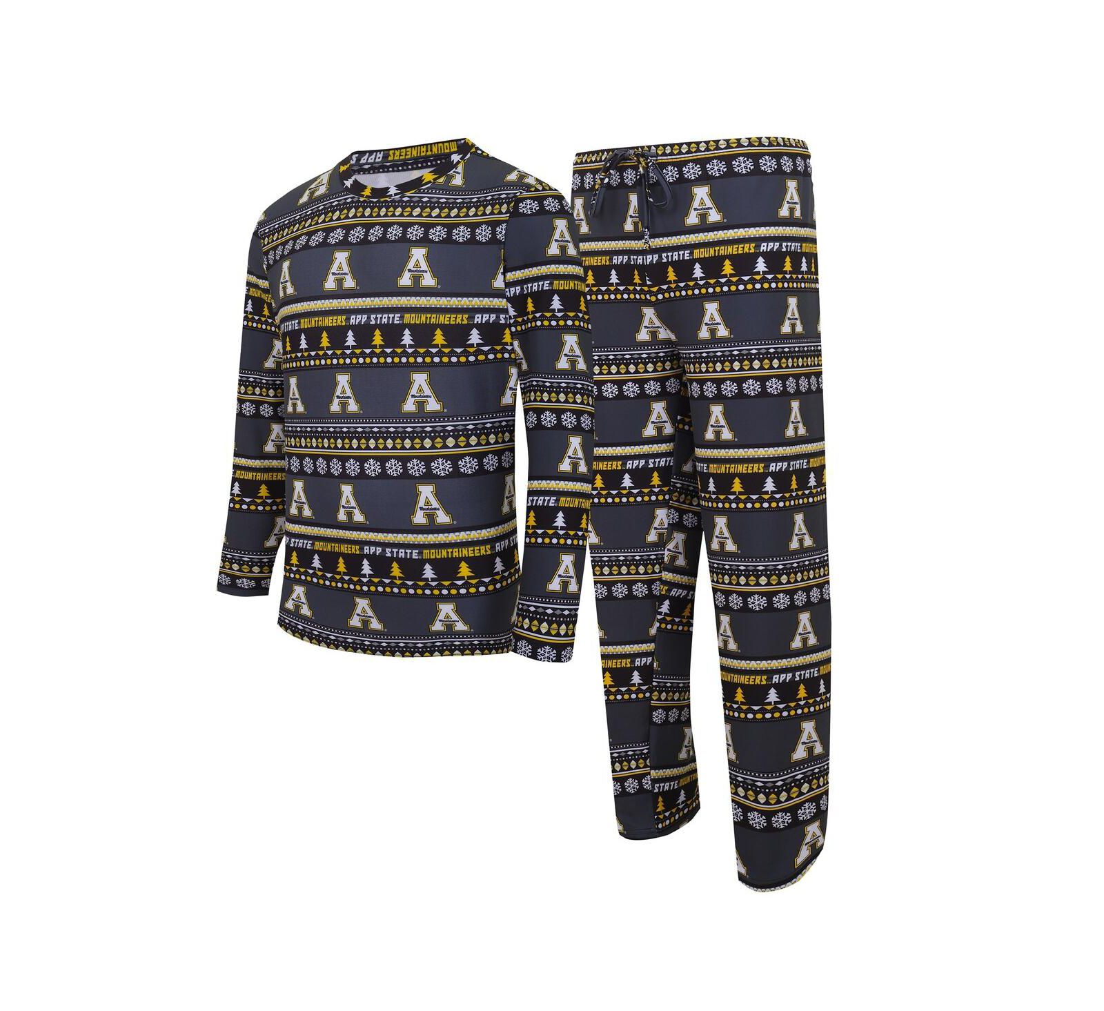 Concepts Sport Men's 2-Piece Black Appalachian State Mountaineers Swivel Long Sleeve Top and Pants Sleep Set